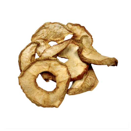 Dried apple rings on a white background