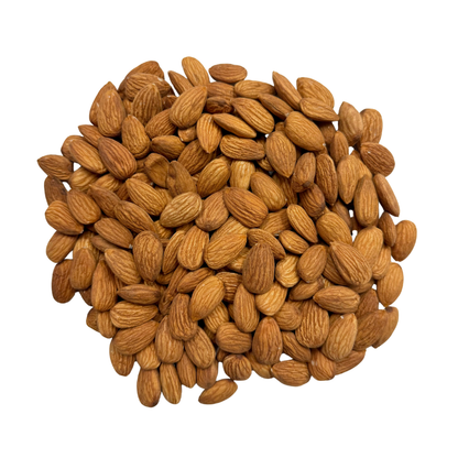Pile of almonds on a white background