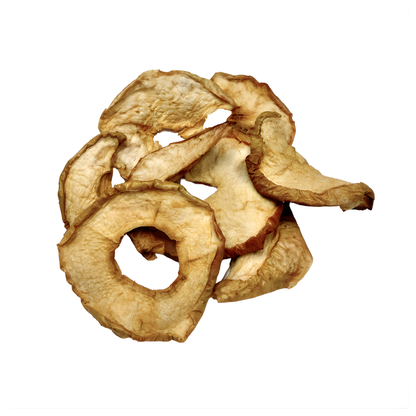 Dried apple rings on a white background